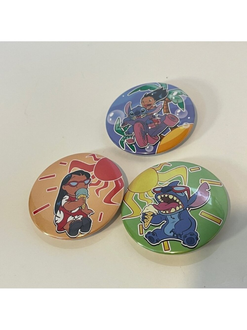 Lilo & Stitch Button Pins Lot Set of 3 Ice Cream Summer Bike Disney Sunglasses